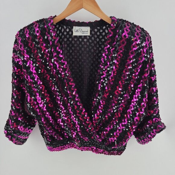 Vintage Lilli Diamond Sequin Cropped Top (Pink/Black) - Picture 3 of 7